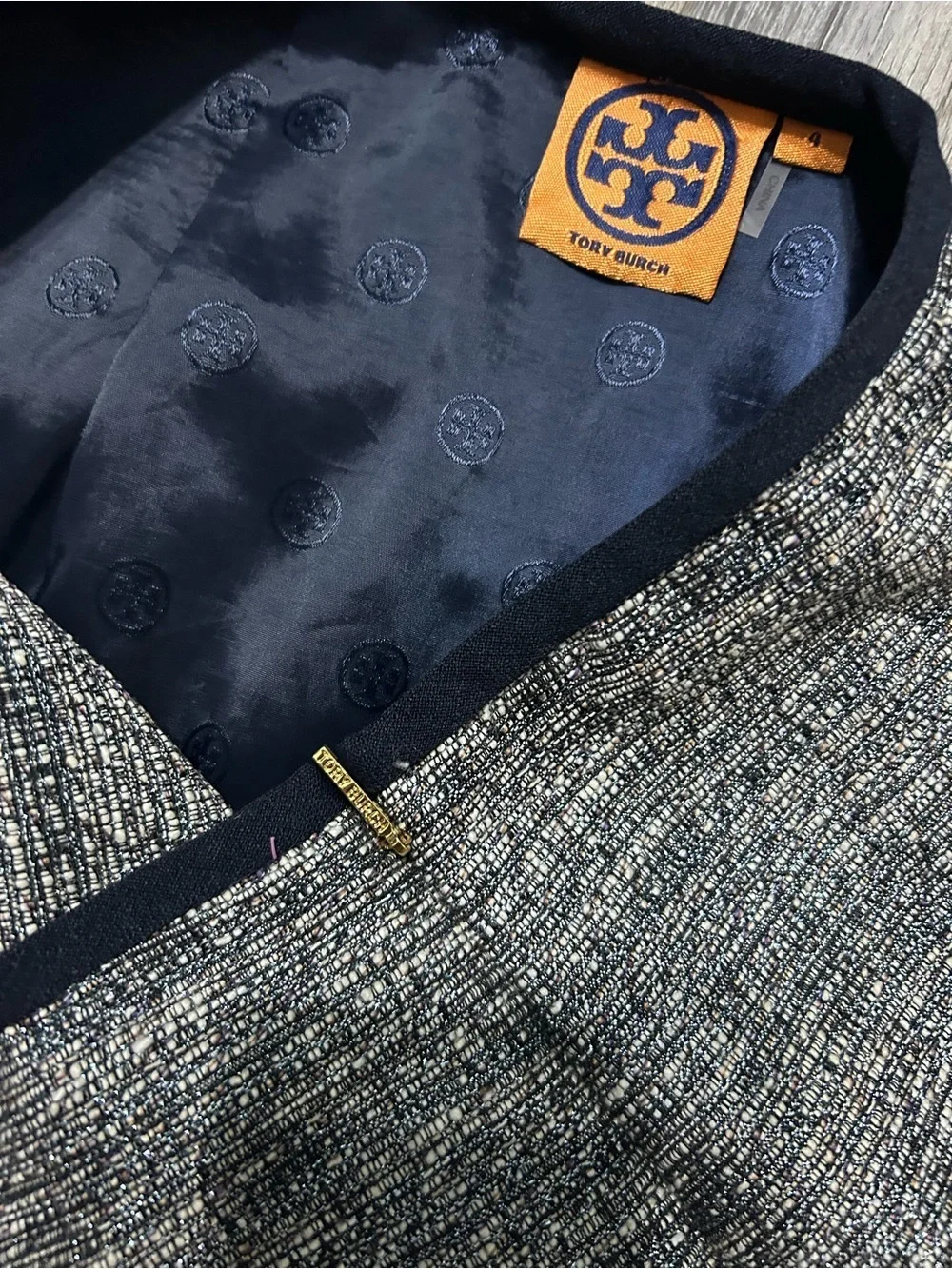 TORY BURCH Skirt Jacquard Blue/Beige Metallic Tweed size 4